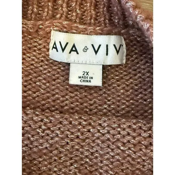 AVA + VIV Sparkle Sweater Puff Sleeve size 2X XXL Rust Orange Brown - Picture 5 of 7